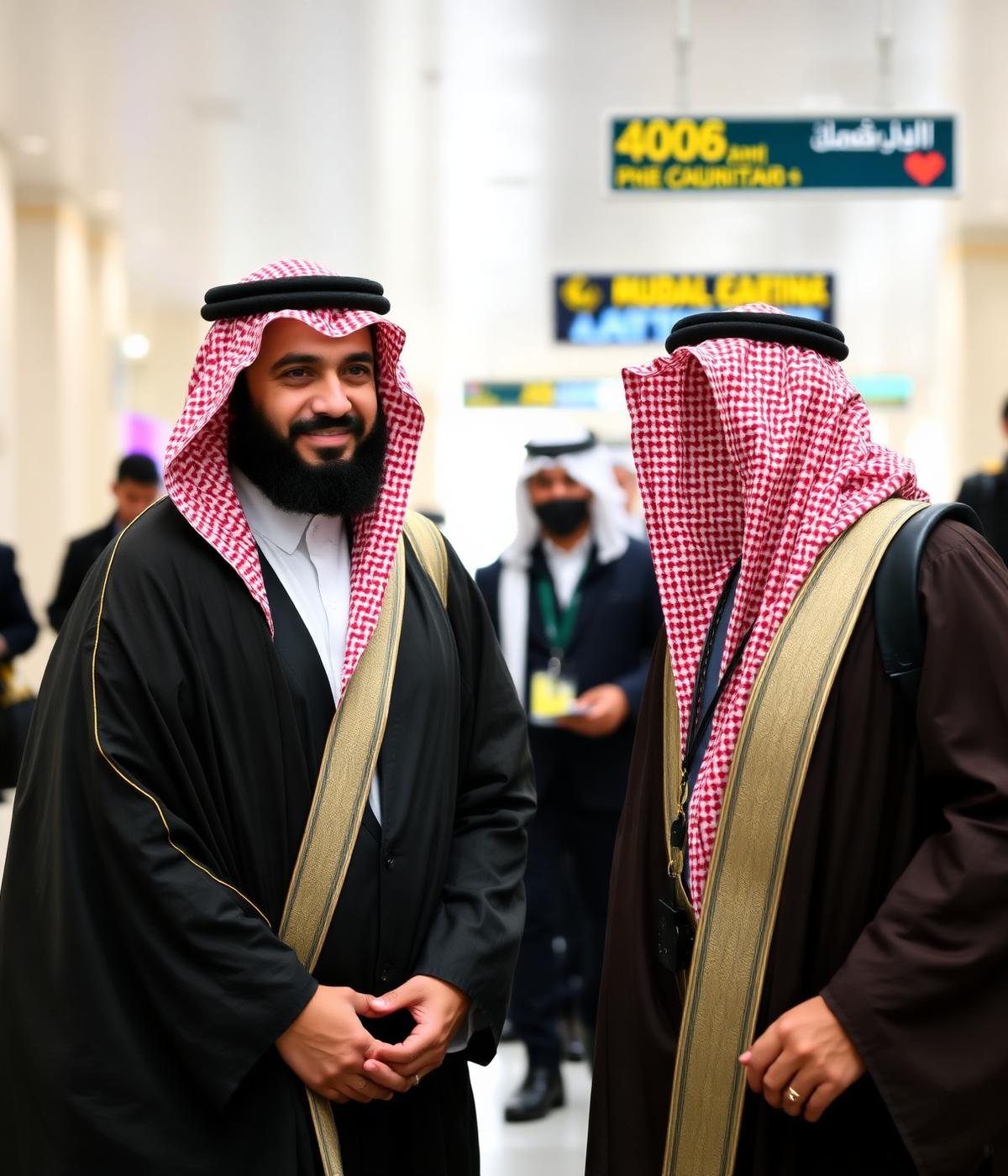 Saudi ground team welcoming pilgrims